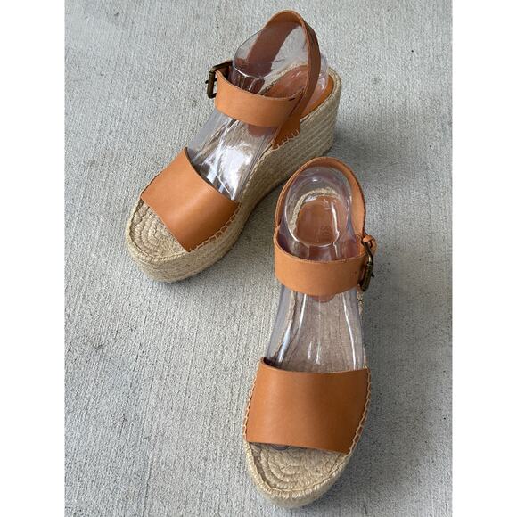 Soludos Minorca Women's 9 Brown Leather Espadrille Platform Sandals Peep Toe - Picture 4 of 11